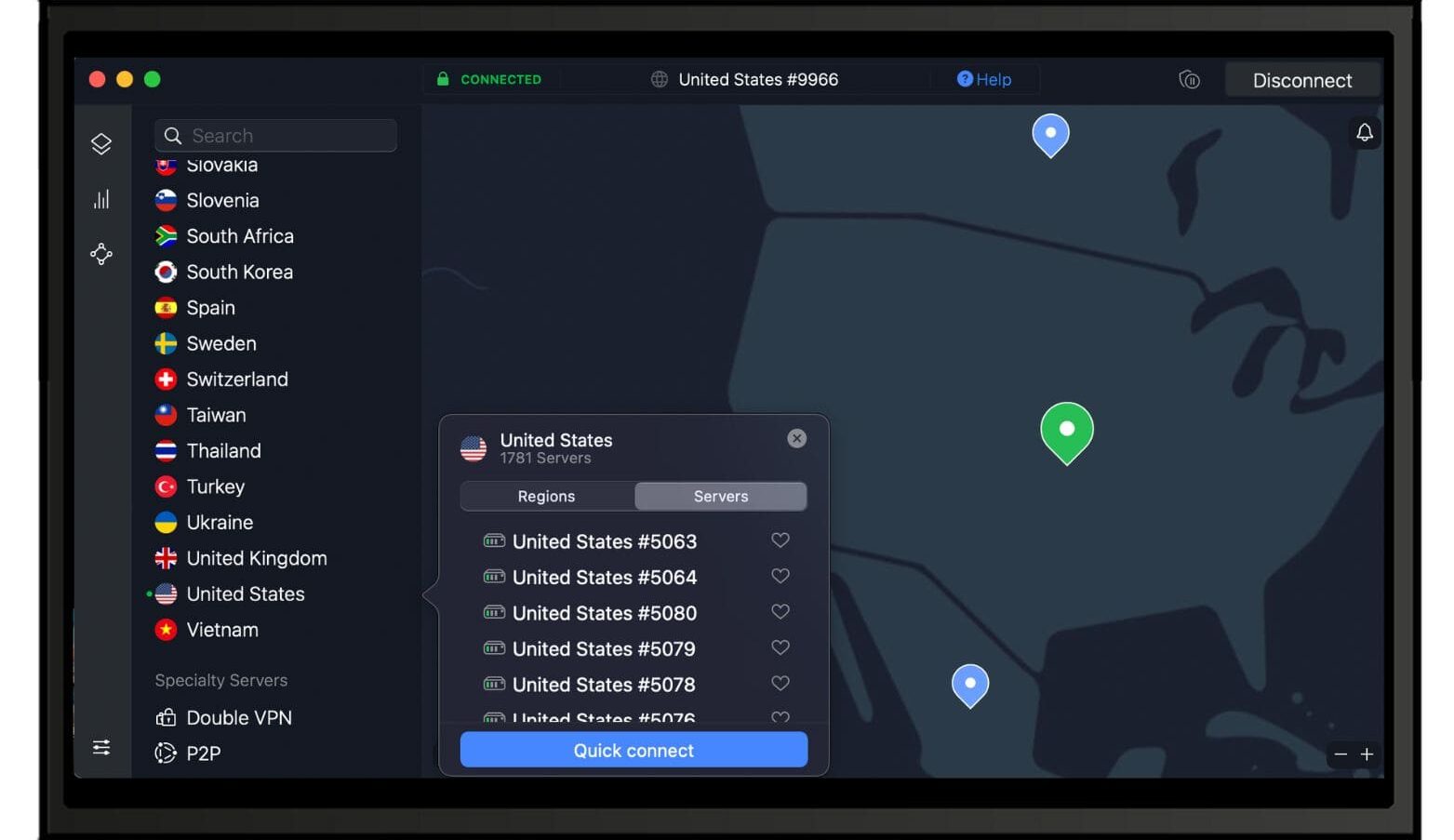 NordVPNを利用してアメリカのVPNサーバーに接続