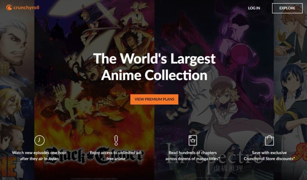 VPNでアメリカに接続した状態でCrunchyrollを開いた画面