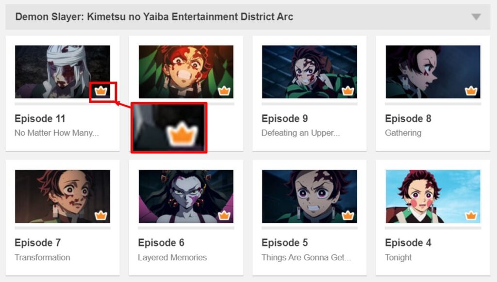 Crunchyrollの有料プランに登録すると王冠マーク付きの作品も視聴できる