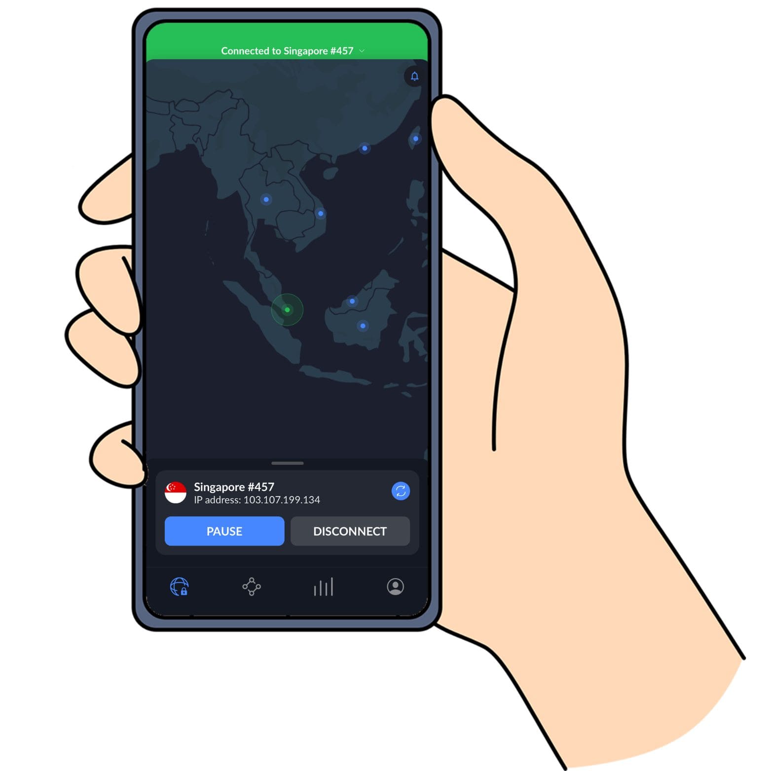 NordVPNを利用して、シンガポールサーバーに接続