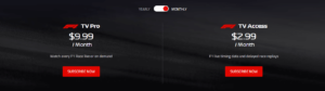 F1 TVのプラン選択画面