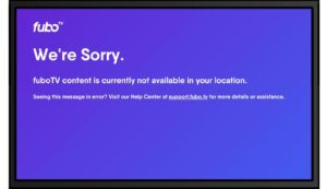 実際に日本からfubo TVにアクセスすると、「We're Sorry. fuboTV content is currently not available in your location. 」(申し訳ございません。fuboTVのコンテンツは現在、お住まいの地域ではご利用いただけません。)というメッセージが表示される