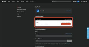 【FuboTVのサブスクリプションを解約する方法】アカウント設定の中央、【Cancel Subscription】を選択