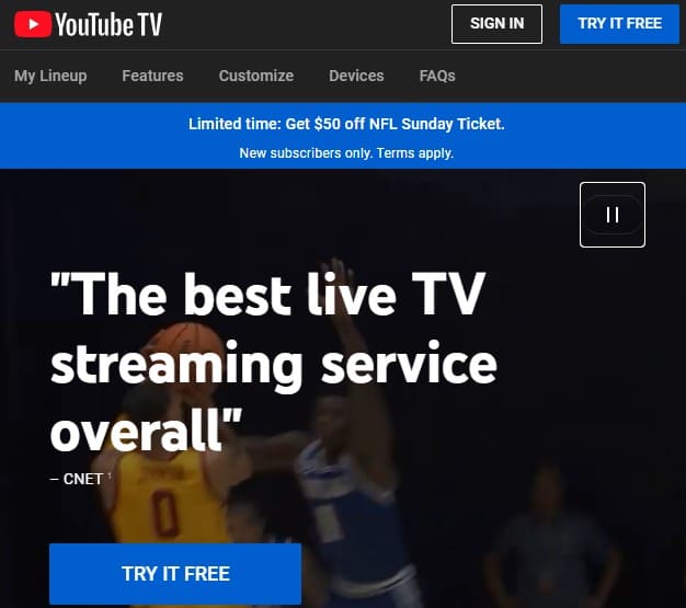 アメリカのVPNサーバーに接続した状態でYouTube TVにアクセスして登録に進む