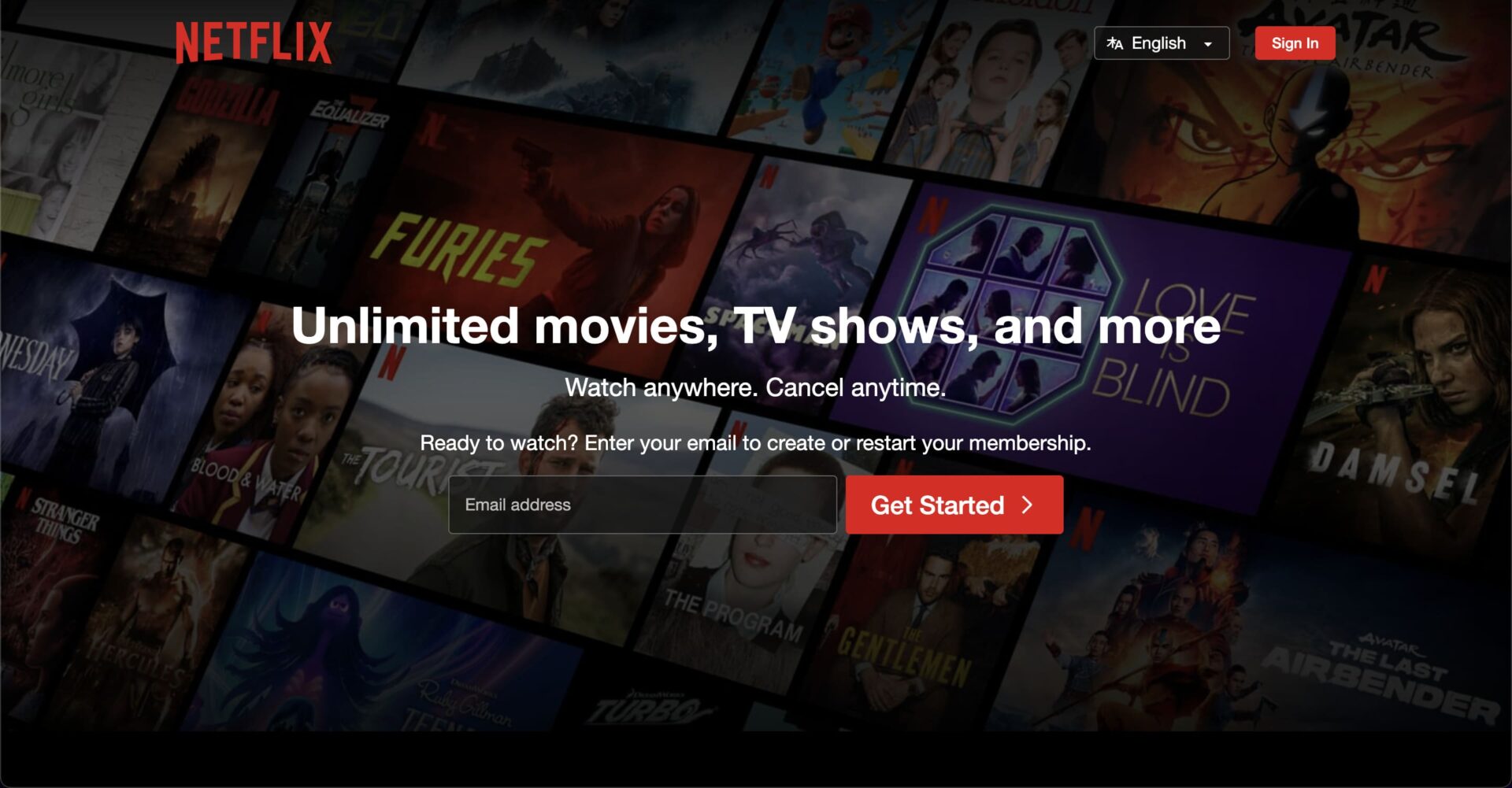 ナイジェリア向けのNetflixの登録画面