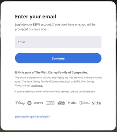 ESPNの会員登録画面でメールアドレスを入力する