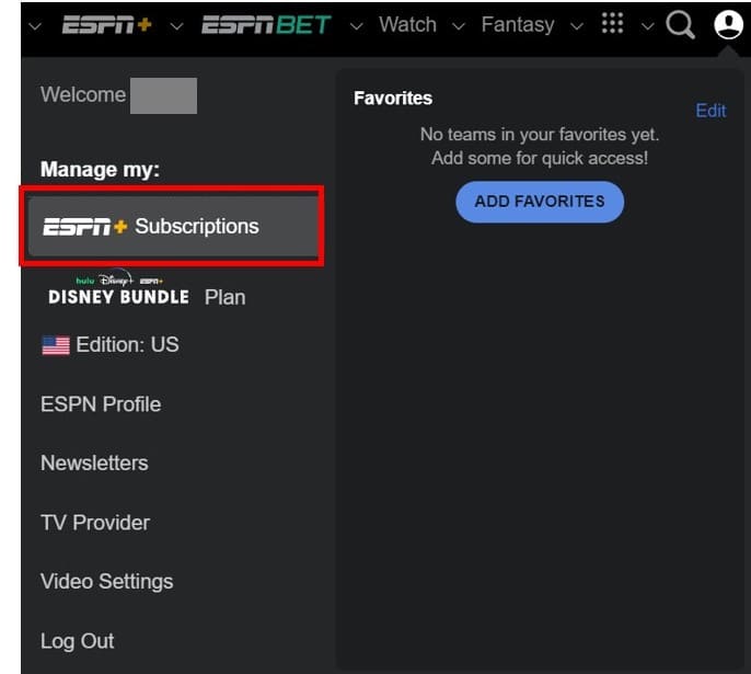 ESPNのアカウントページからサブスクリプションを管理する