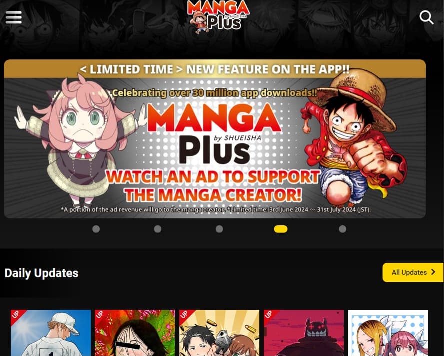 アメリカのVPNサーバーに接続した状態でMANGA Plusを開く