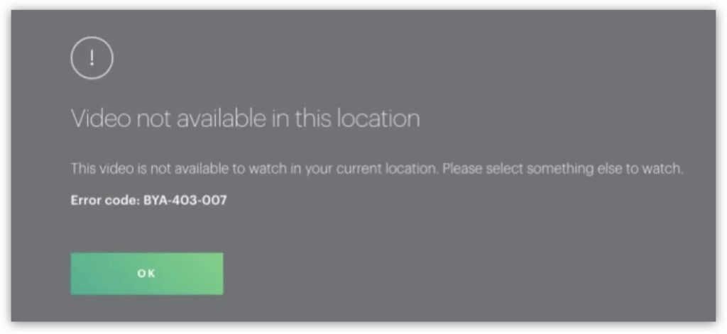日本から北米版Huluの動画を開くとVideo not available in this locationと表示される
