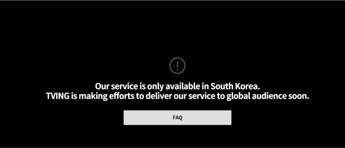 日本からTVINGを開くと「韓国国内でのみ利用できる」と表示されて再生できない