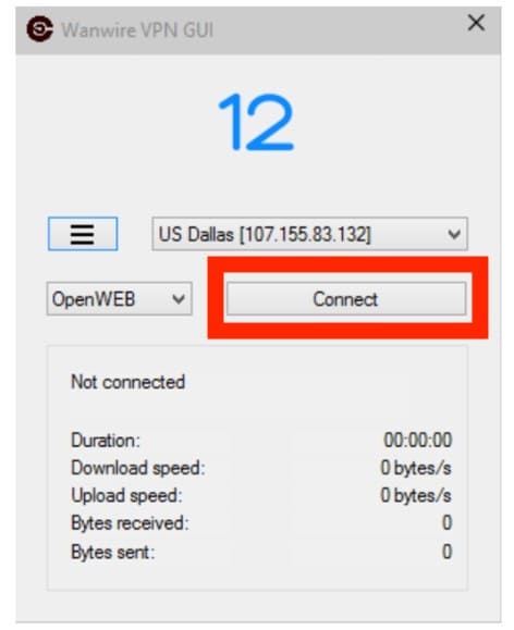 12VPXのアプリでは接続先を選んでConnectを押すだけでつながる