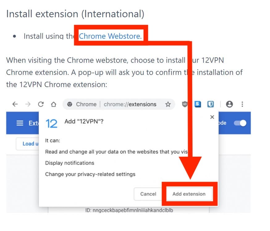 12VPXはChromeの拡張機能からも接続先を切り替えられる