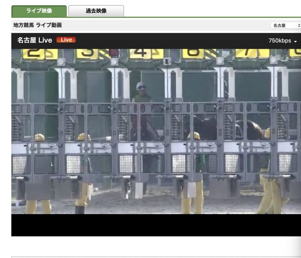 VPNで日本のサーバーに接続した状態の楽天競馬のレース映像の画面