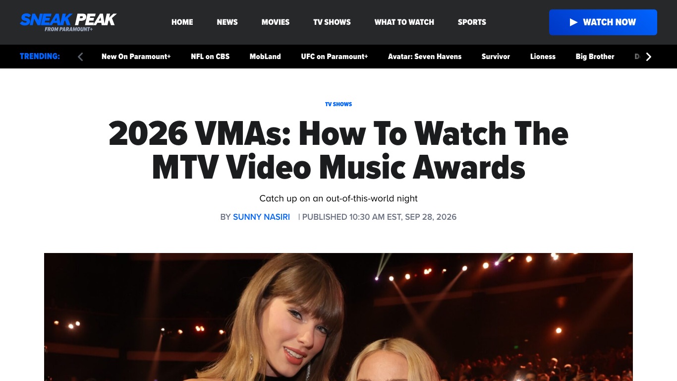 Paramount+公式の案内では、2026年のMTV VMAsは9月27日にCBSとMTVで生放送されたと記載されている