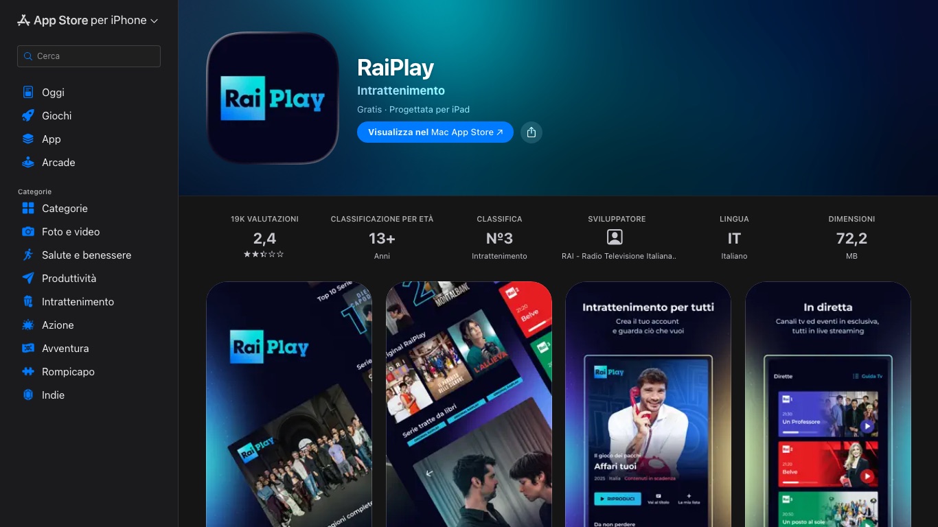 RaiPlayはイタリアの公共放送Raiが提供する無料の動画配信サービス