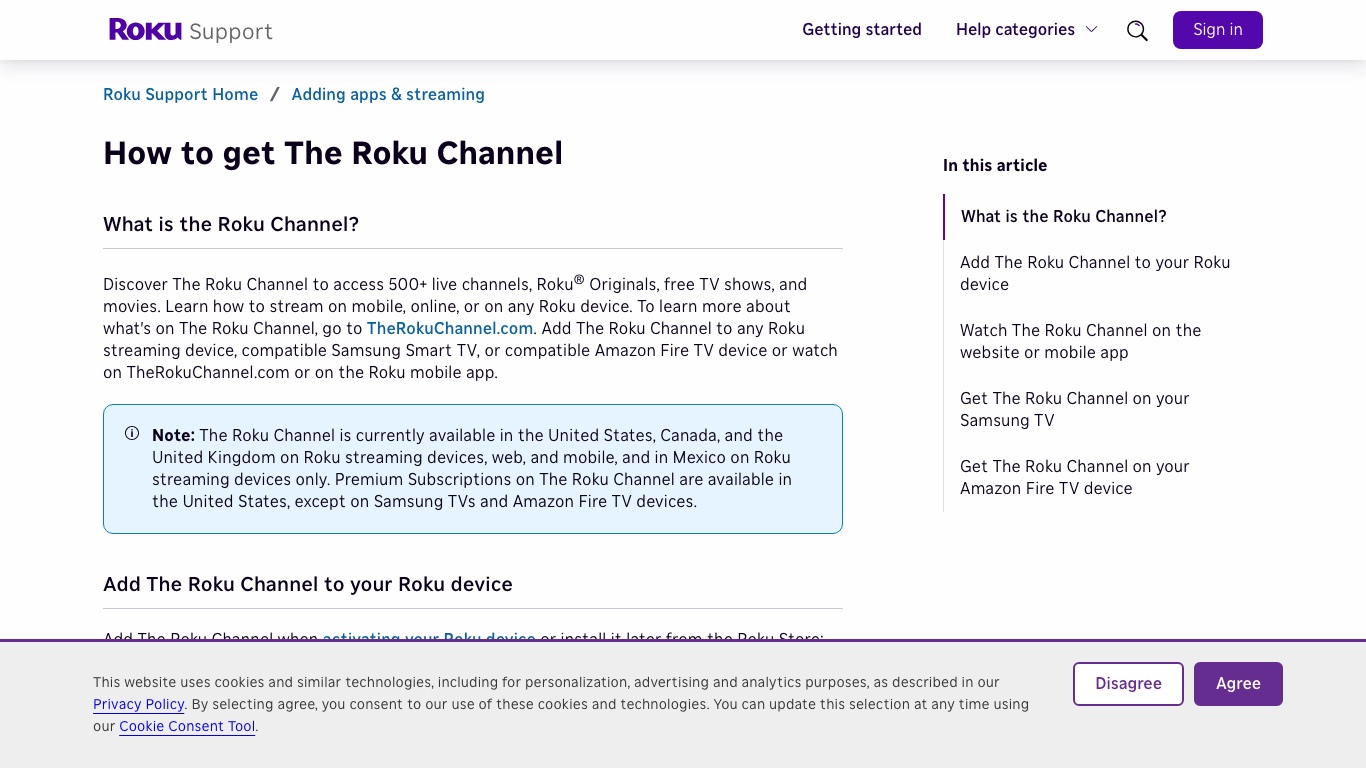 Roku公式サポートによると、The Roku Channelの提供国はアメリカ・カナダ・イギリス・メキシコの4カ国