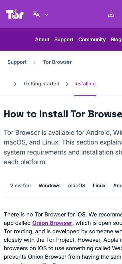 Tor Project公式サポート。TorブラウザはAndroid・Windows・macOS・Linux向けに配布され、iOS向けの公式版はない