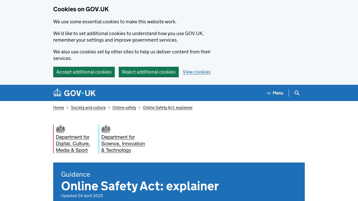 イギリスのオンライン安全法について解説したGOV.UKの公式ガイダンス