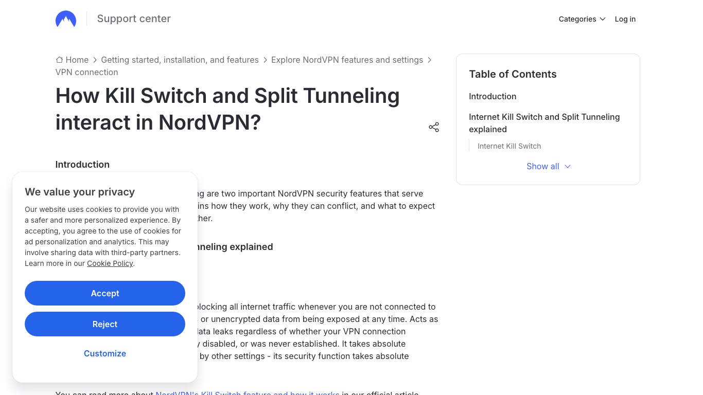 NordVPN公式サポートは、キルスイッチがほかの設定より優先されると説明している