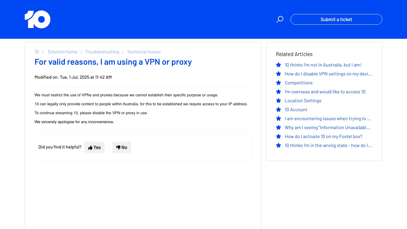 10の公式ヘルプは、VPNやプロキシの利用を制限していると明記している