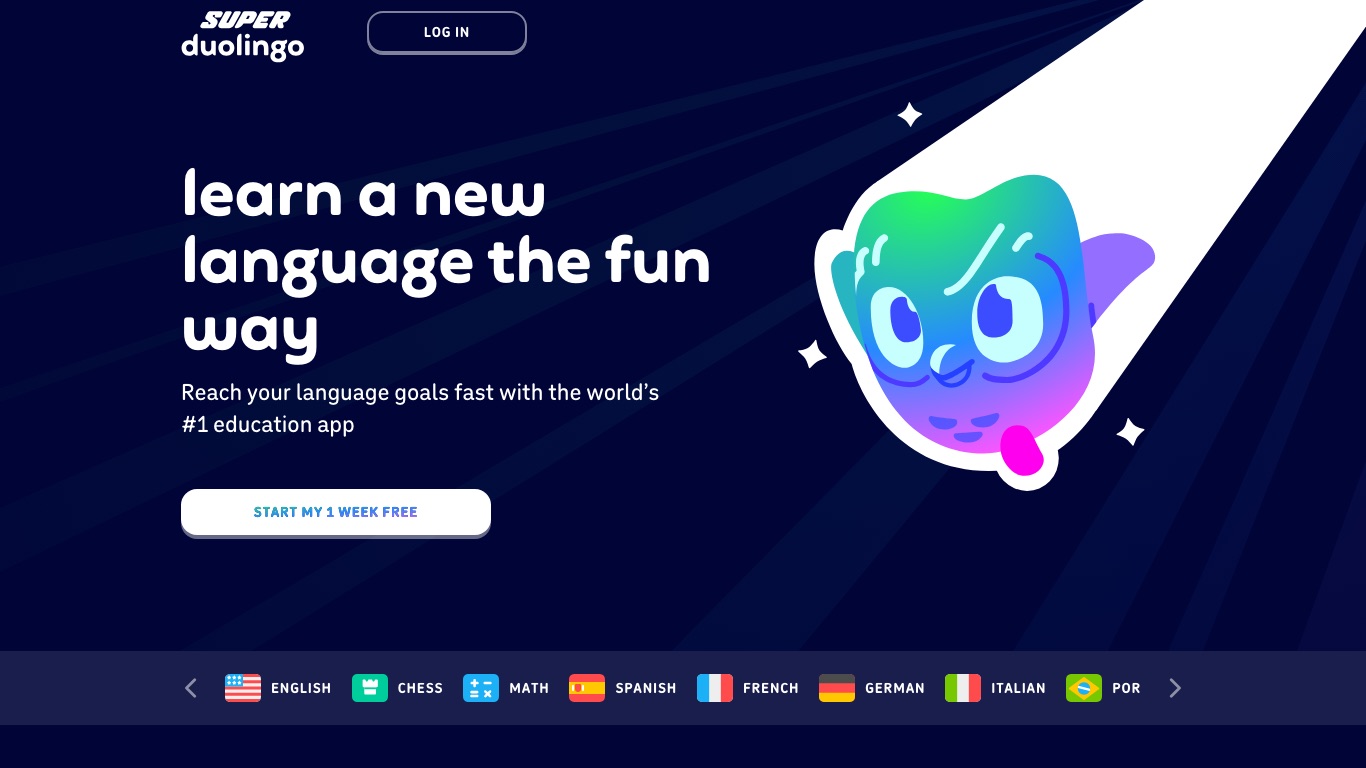 Super Duolingoの公式ページでは1週間の無料お試しが案内されている