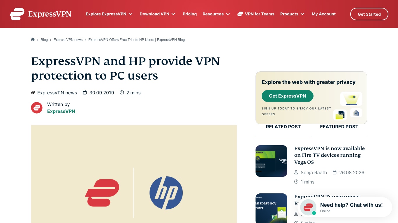 ExpressVPN公式ブログ。パソコンメーカーとの提携でExpressVPNがプリインストールされることが発表されている