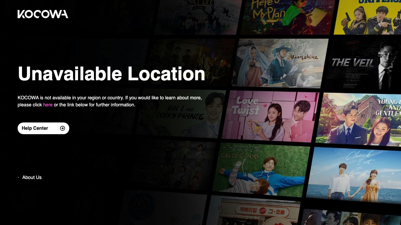 日本からKOCOWAにアクセスすると Unavailable Location と表示されて見れない