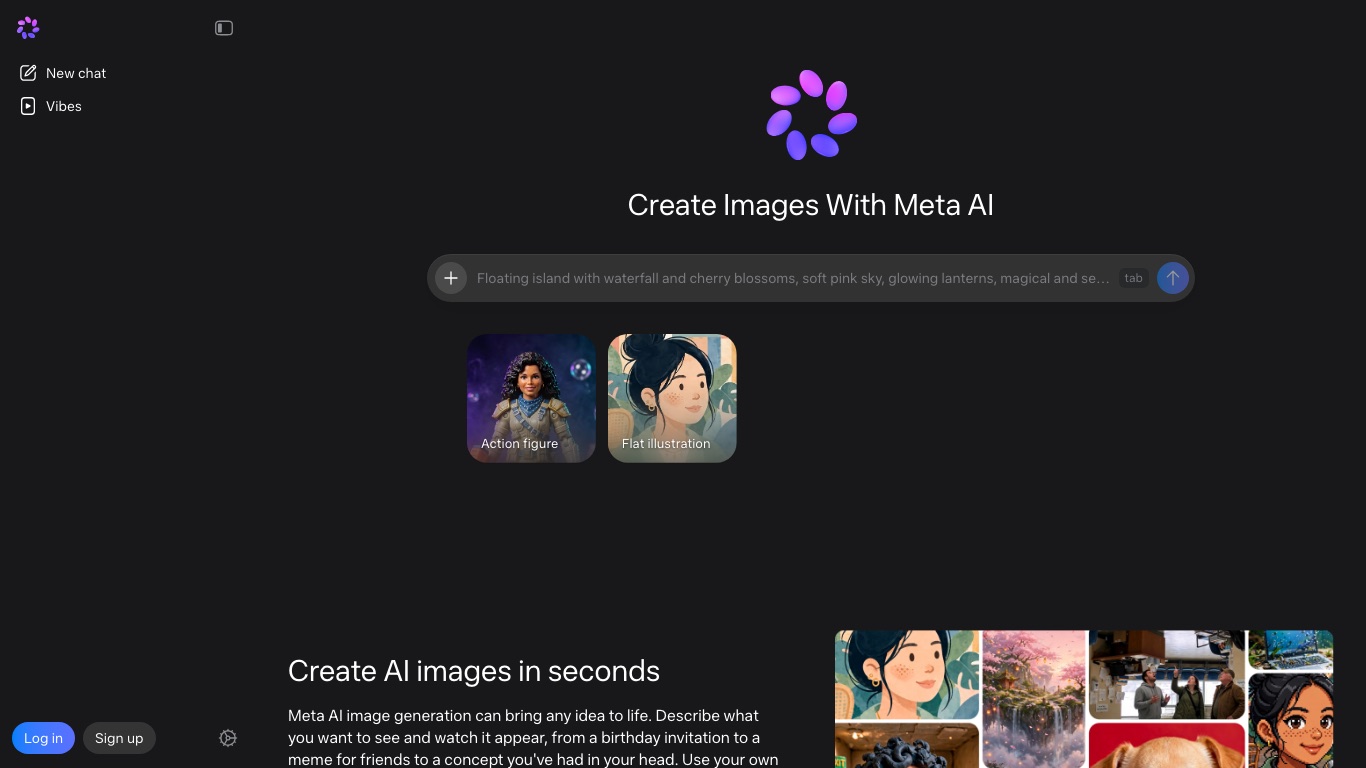 Meta AIの画像生成ページ「Create Images With Meta AI」は日本からVPNなしで開ける