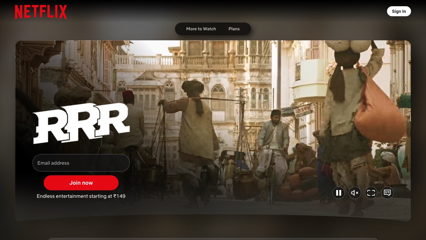 インド版のNetflixでは映画「RRR」の作品ページが表示される