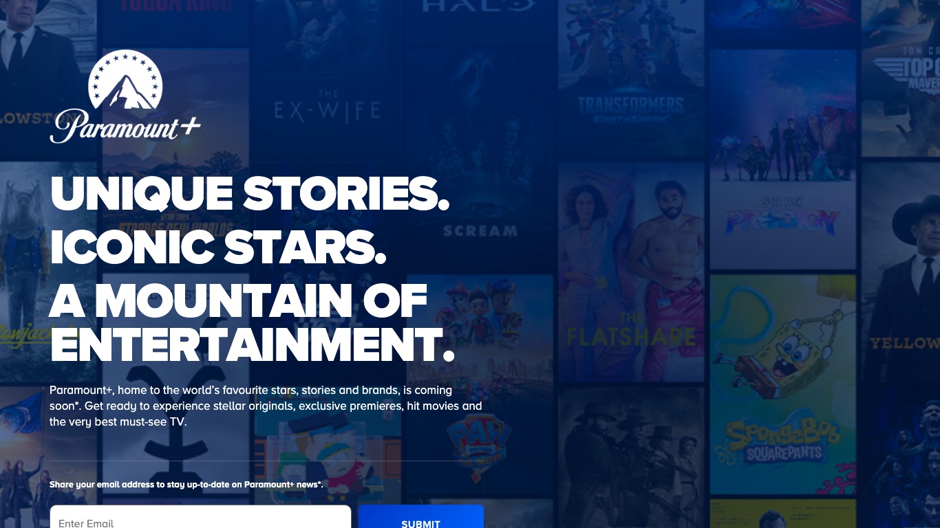 日本からParamount+の公式サイトを開くと、提供予定を知らせるcoming soonの画面に切り替わる