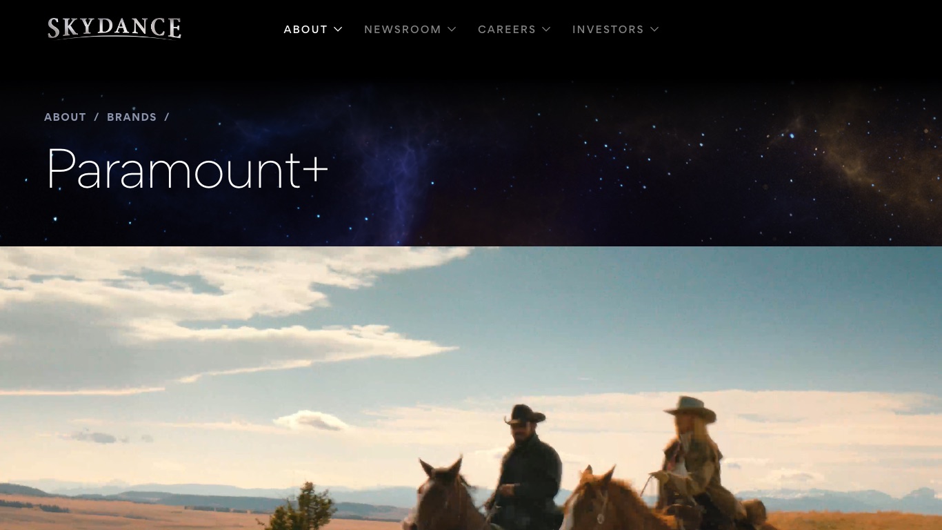 運営会社の企業サイトにあるParamount+のブランド紹介ページ。SHOWTIMEの作品は上位プランで配信されると書かれている