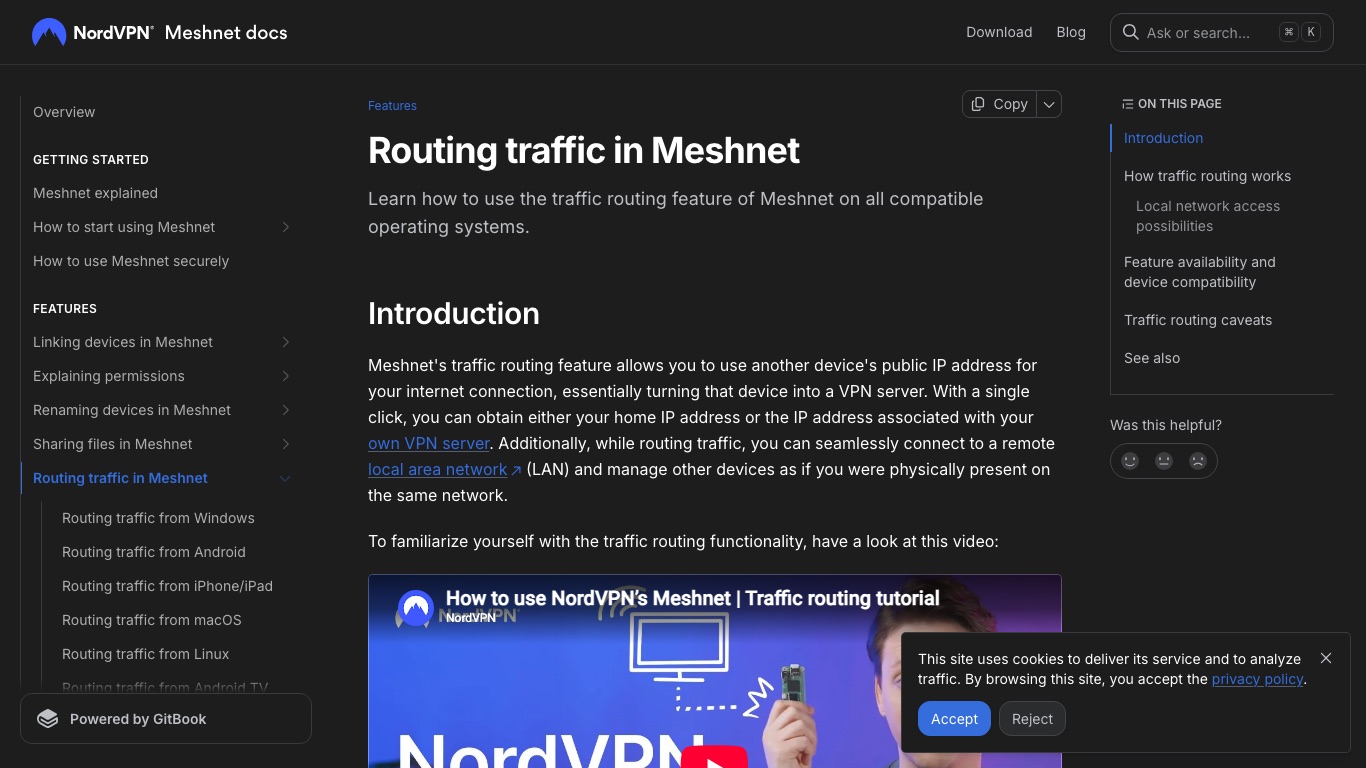 NordVPN公式Meshnetドキュメント。別の端末のパブリックIPアドレスを自分の接続に使い、その端末をVPNサーバーにできると書かれている